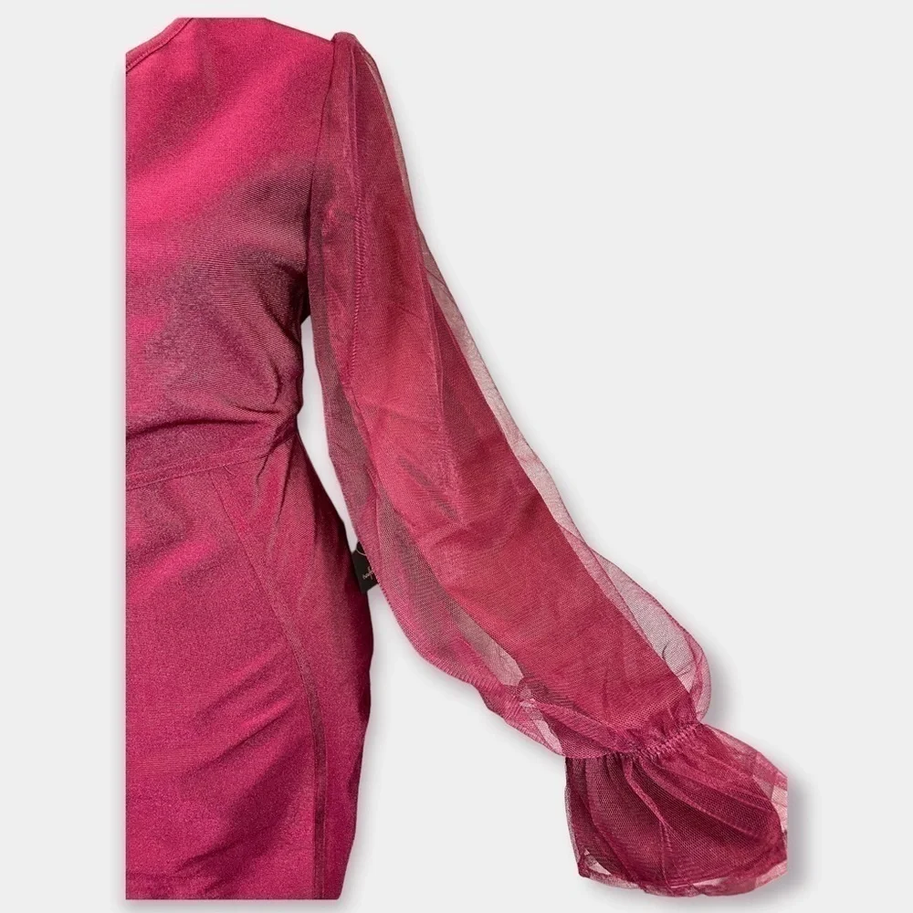 12th Twelfth Love Mini One Sleeve Dress Burgundy Maroon Size Medium - Picture 3 of 8